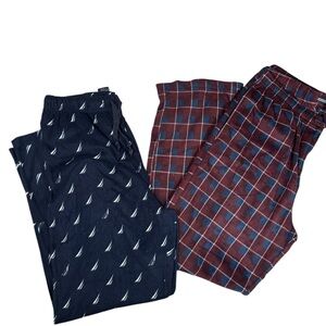Nautica Men’s Sleepwear Pajama Pants Bundle Sz M – Sailboat Navy & Plaid Fleece